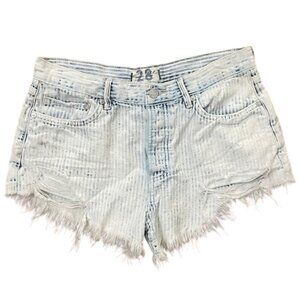 Free People Printed Loving Good Vibrations Jean Shorts Railroad Stripe Womens 28